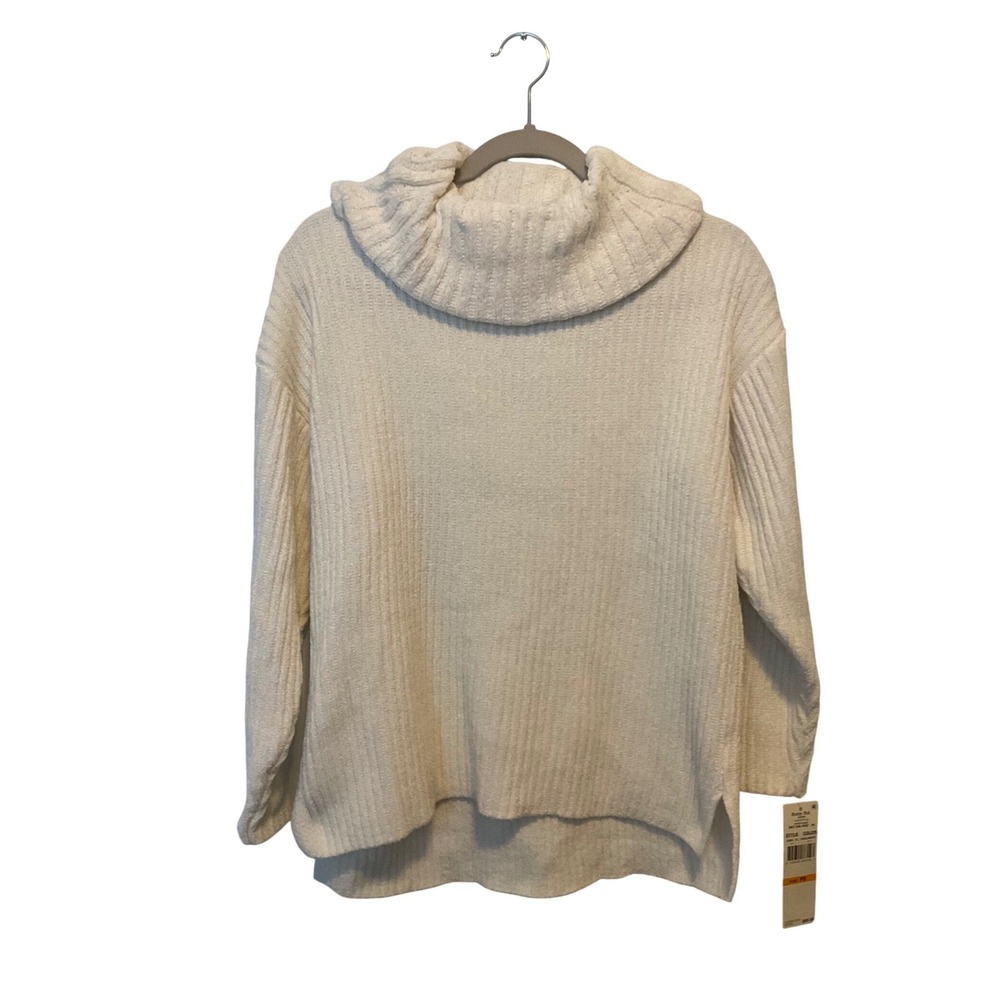 Ruby Rd Petite Cream Textured‎ Cowl Neck Sweater Pullover Cozy Knit Size PS